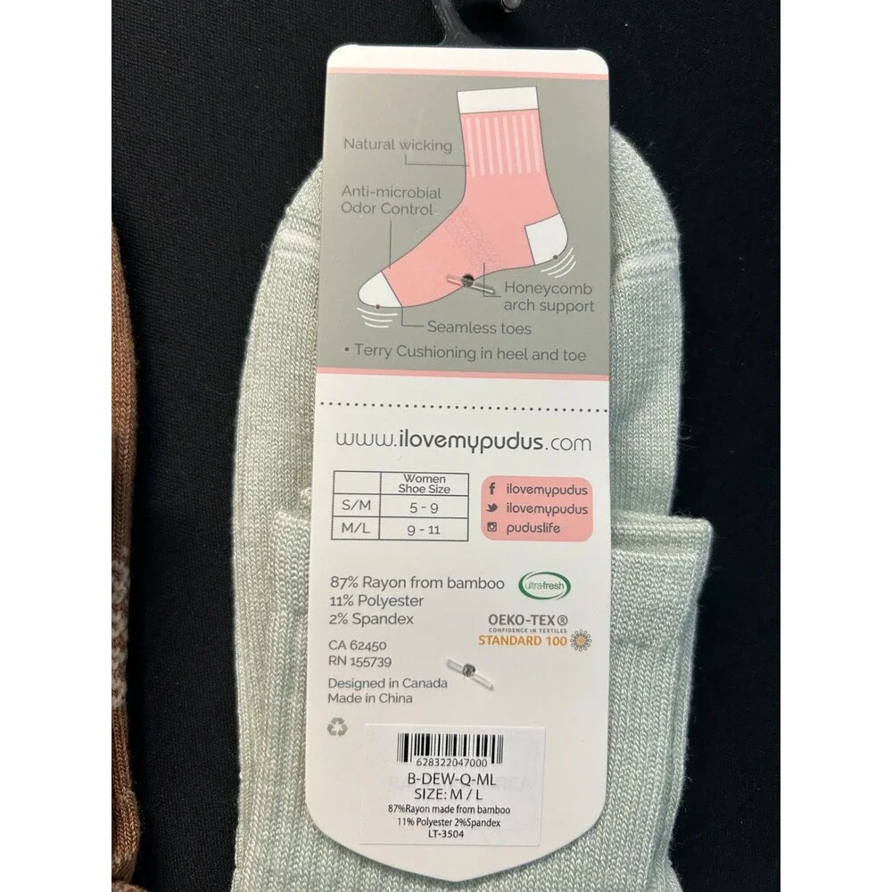 Pudus Uptown 1/4 Crew Socks Lot 3 Pack M/L 9-11 Bamboo Knit Hearts Striped NWT